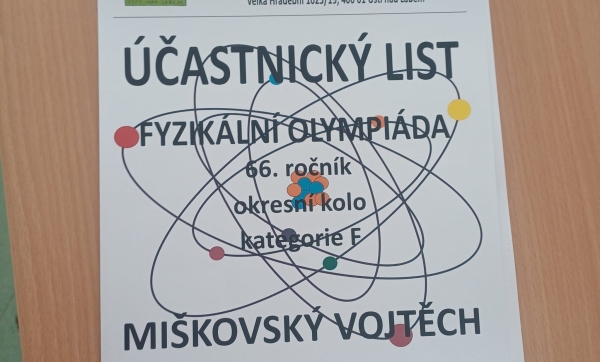 Fyzikální olympiáda aneb úspěch Vojty Miškovského
