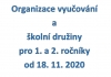 Organizace vyučování a školní družiny pro 1. a 2. ročníky od 18. 11. 2020